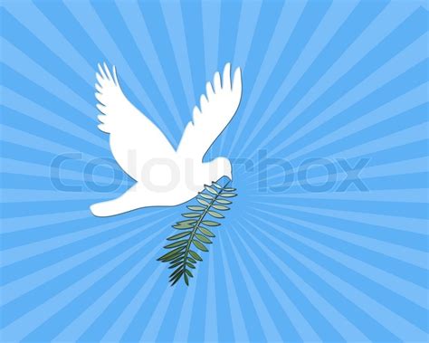 White Dove With Branch On Blue Abstract Stock Image Colourbox