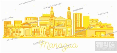 Managua Nicaragua City Skyline Silhouette With Golden Buildings