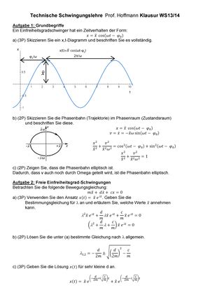 Altklausur Technische Schwingungslehre Prüfung in Technische