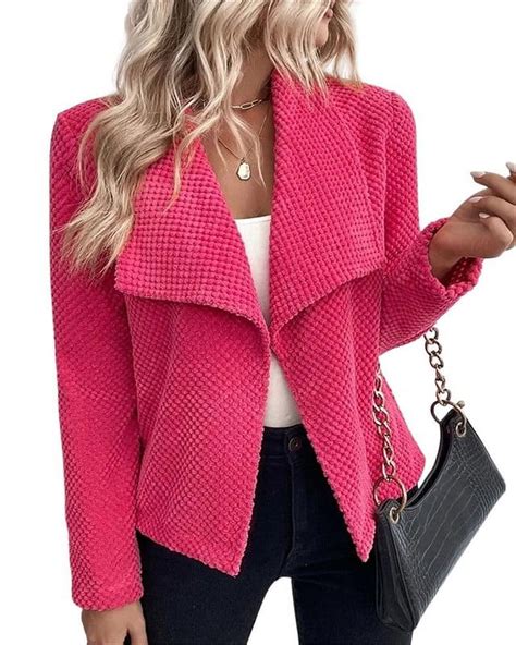 Chouyatou Women Casual Lightweight Cropped Blazer Jacket Lapel Long