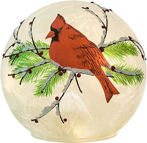 Mark Feldstein And Associates Woodland Cardinal Pair Rosy Red 6 X 6 Crackle Glass Led