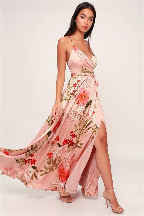 Still The One Blush Pink Floral Print Satin Maxi Dress Blush Pink Dresses Satin Maxi Dress