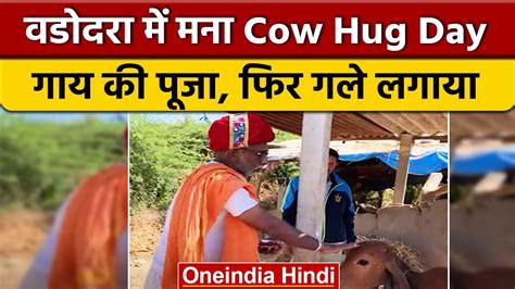 Vadodara में मना Cow Hug Day गाय की पूजा फिर गले से लगाया वनइंडिया