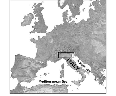 Map of Europe. The geographic location of the Po river plain is ...