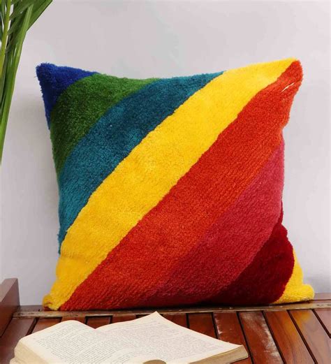 Buy Geometric Cotton Multicolor 16 X 16 Inches 1 Cushion Cover By Ambbi