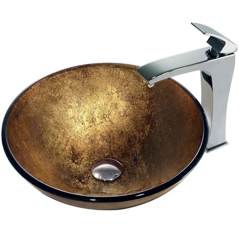 VIGO Liquid Gold Glass Vessel Sink and Faucet Set in Chrome | Free ...