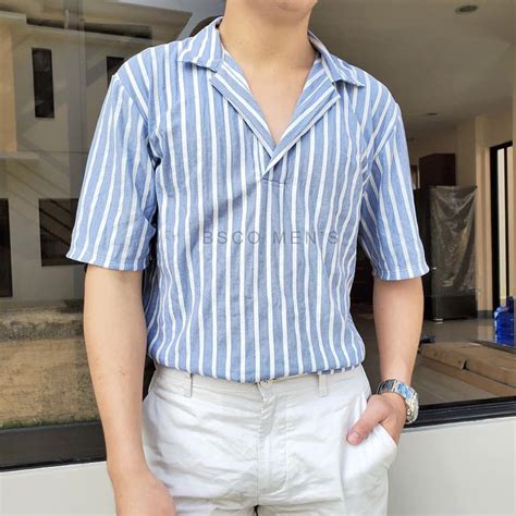 Korean Type Striped Polo Shirt Men S Fashion Tops Sets Tshirts