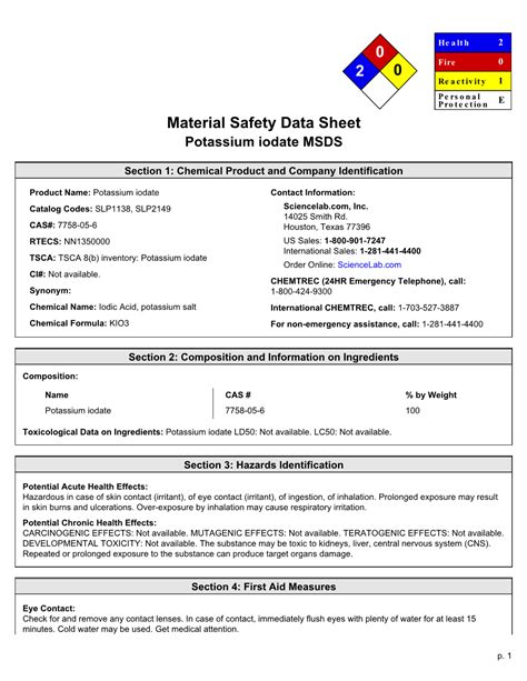 Material Safety Data Sheet Potassium Iodate Msds Docslib