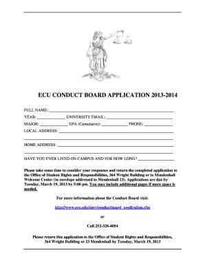 Fillable Online Ecu Ecu Conduct Board Application 2013 2014 East