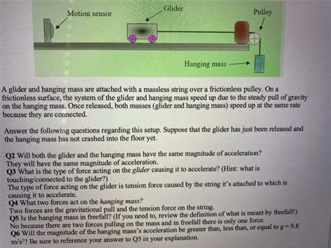 Solved Glider Motion Sensor Pulley Hanging Mass A Glider And