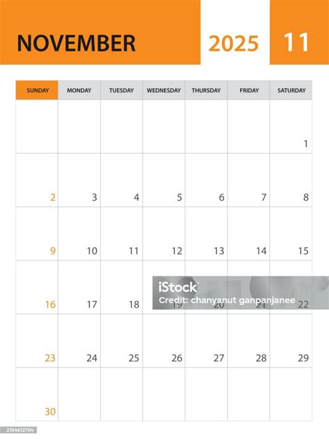 Template November 2025 Vektor Template Kalender 2025 Desain Bulanan