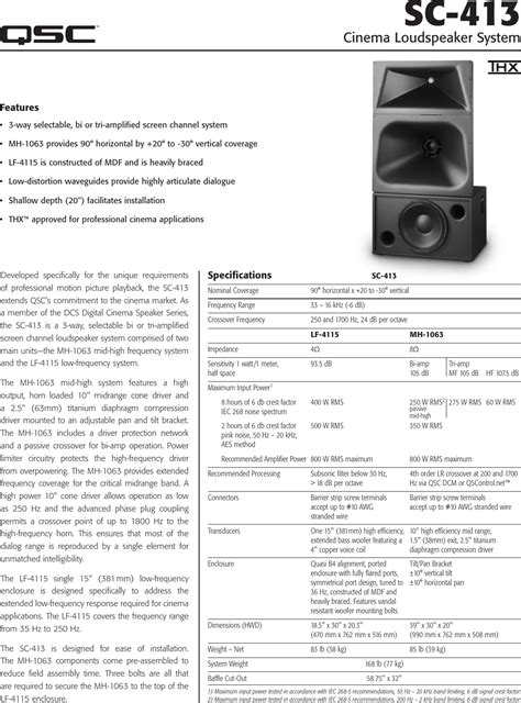 Qsc Sc 413 Users Manual 413 Cinema Loudspeaker System