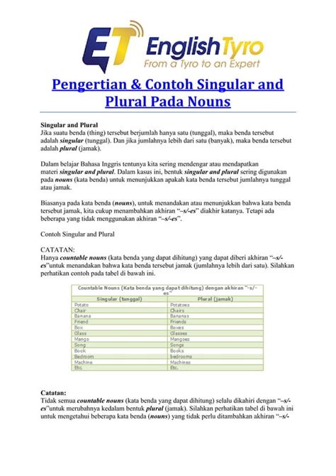 Pengertian And Contoh Singular And Plural Pada Nouns Pdf Free Download