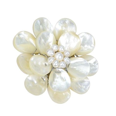 White Pure Lotus Mother Of Pearl Cultured Freshwater Pearls Floral Pin