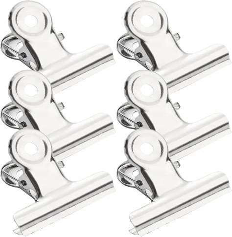 6 Pack Bull Hinge Clips Stainless Steel Binder Paper Clamps Metal Grip