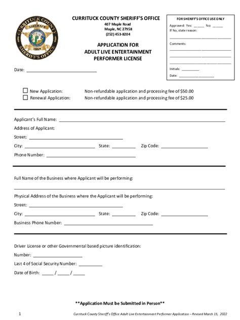 Fillable Online CURRITUCK COUNTY SHERIFF S OFFICE APPLICATION FOR