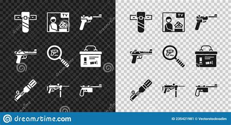 Set Mauser Gun Submachine M3 And Small Revolver Icon With Long Shadow Vector Stock Image