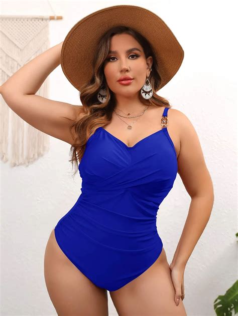 Shein Swim Curve Plus Tie Backless Chain Detail Ruched One Piece