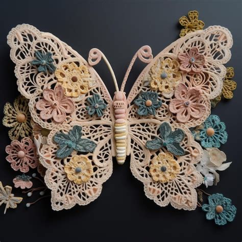 Premium Ai Image A Butterfly Made Of Lace With Flowers And Lace On It