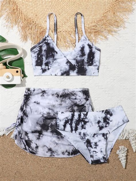 SHEIN Kids SUNSHNE Niñas Bañador bikini de tie dye de cuello cruzado