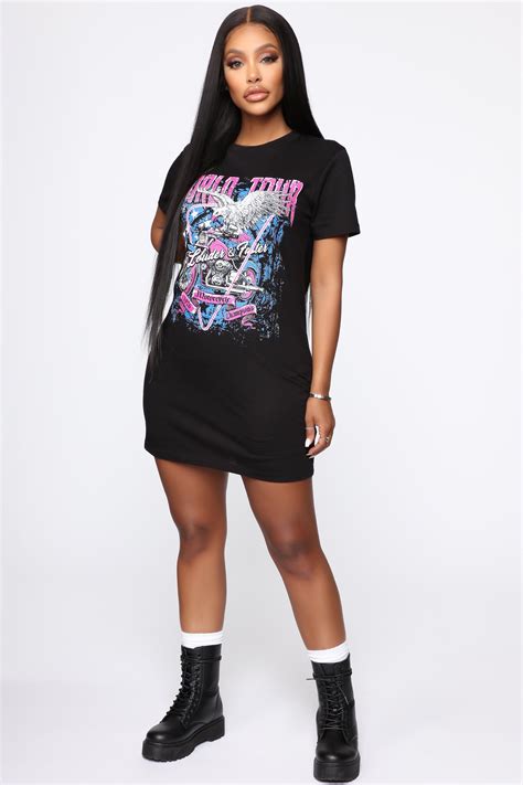 Womens World Tour T Shirt Mini Dress In Black Print Size Medium By Fashion Nova In 2021