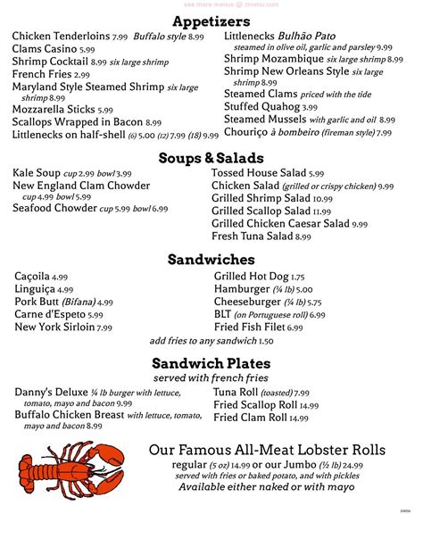 Menu at Danny's Seafood / Bar & Grille, New Bedford