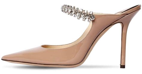 Jimmy Choo Mm Bing Crystals Patent Leather Mules In Nude Natural