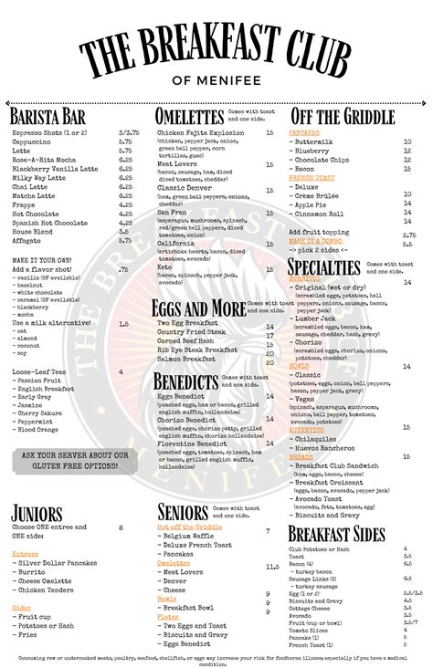 Menu | The Breakfast Club of Menifee