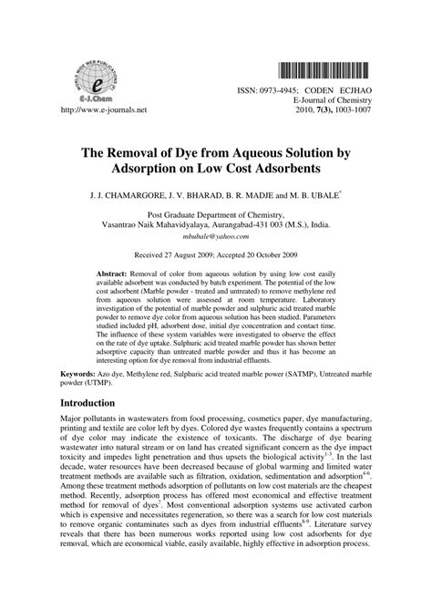 PDF The Removal Of Dyes From Aqueous Solution By Adsorption On Low