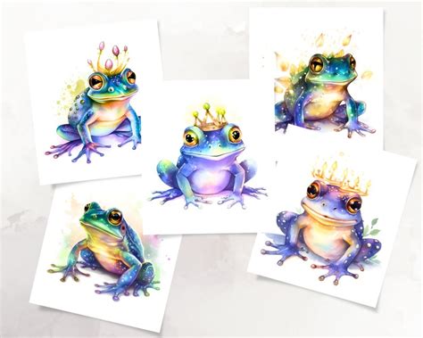 Watercolor Magical Frogs Clipart Bundle Fantasy Frog Digital Etsy