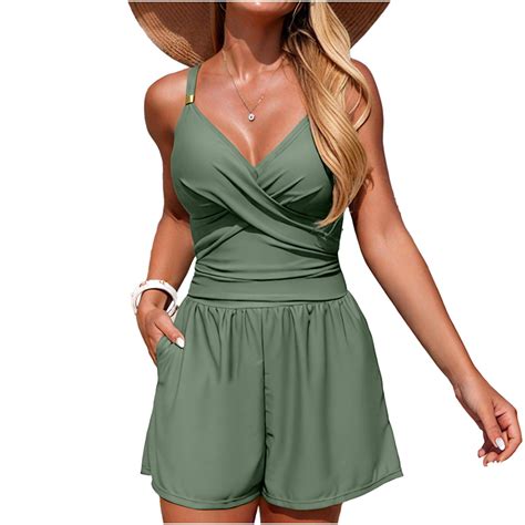 Oplxuo Women's One Piece Romper Swimsuits Sexy Crossover V Slimming
