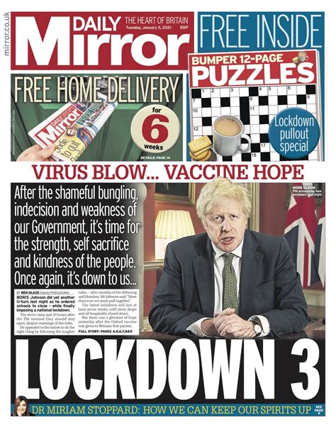 Daily Mirror Front Page 5th of January 2021 - Tomorrow's Papers Today!