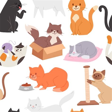 Patrón sin fisuras con lindos gatitos atigrados personaje de dibujos