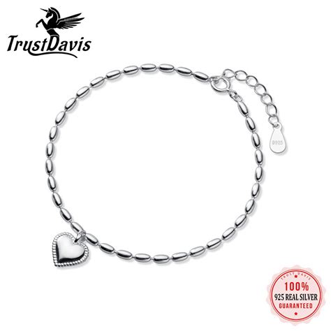 TrustDavis pulsera de plata de ley 925 auténtica para mujer brazalete