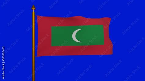 National Flag Of The Maldives Waving 3D Render With Flagpole On Chroma