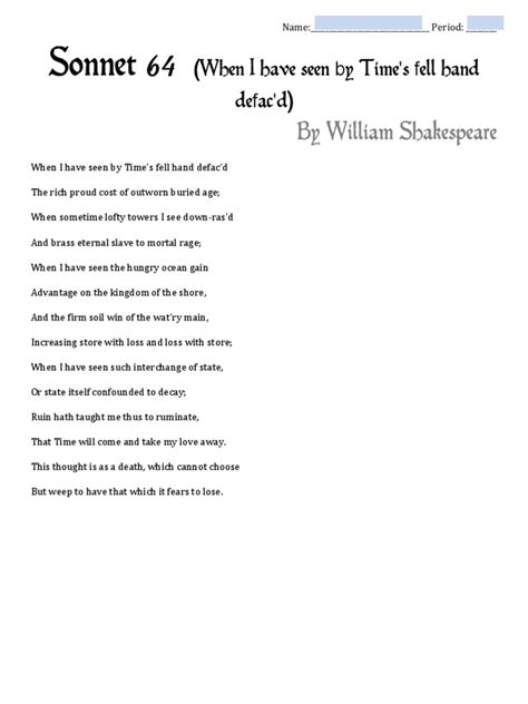 Shakespeares Sonnet 64 The Poem Pdf