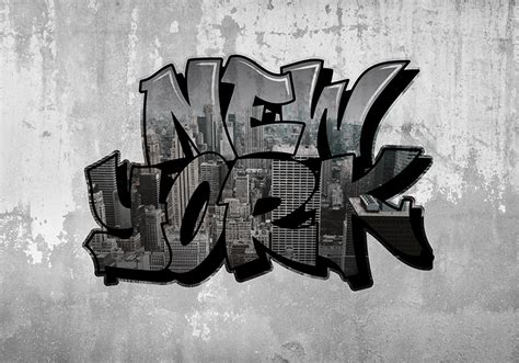 Graffiti with city view new york mural wallpaper - TenStickers