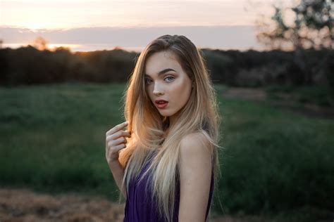 Depth Of Field Women Outdoors Women Portrait Blonde Sunset Hd