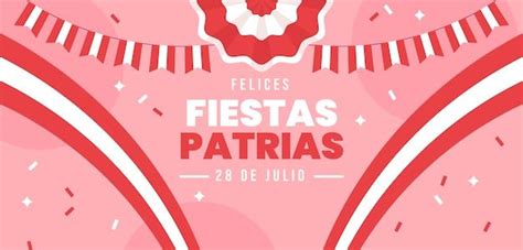 Plantilla De Banner Horizontal De Fiestas Patrias Planas Con Confeti Y