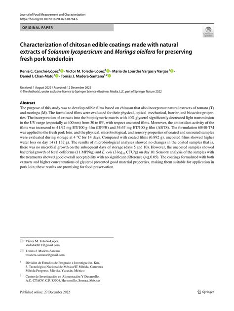 PDF Characterization Of Chitosan Edible Coatings Made With Natural