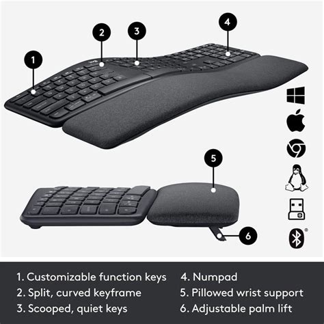 Logitech Ergo K860 Wireless Ergonomic Keyboard Split Keyboard Wrist Rest Natural Typing