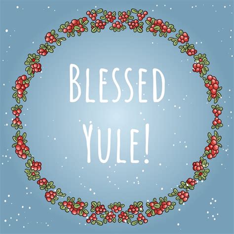 Premium Vector | Blessed yule boho lettering in a wreath of red berries colorful ornament