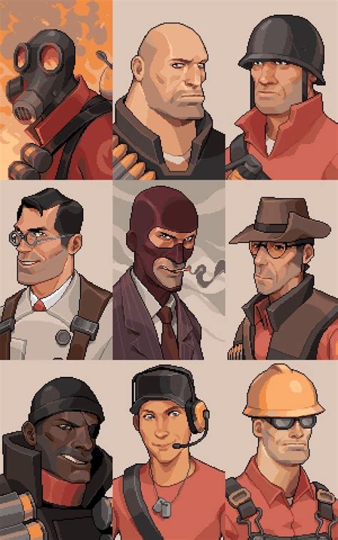 All of the pixel TF2 Mercenaries! [OC] : r/PixelArt