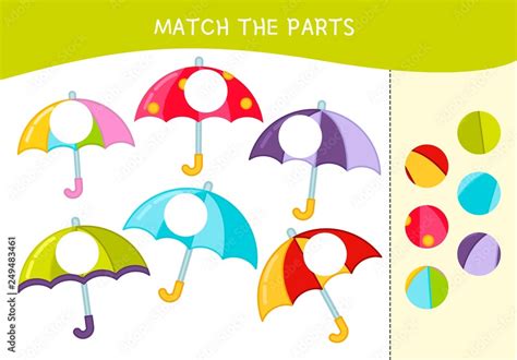 Matching Children Educational Game Match Parts Of Umbrellas Activity