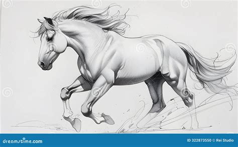 Grace and Power in Motion: a Realistic Drawing of a Running Horse Stock ...