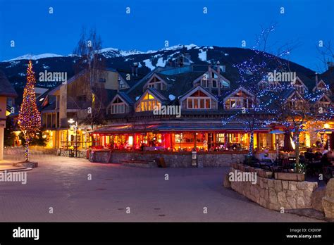 village square whistler village  dusk whistler blackcomb ski resort