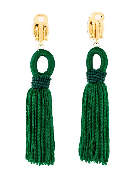 Oscar De La Renta Crystal Loop Tassel Long Clip On Earrings Earrings