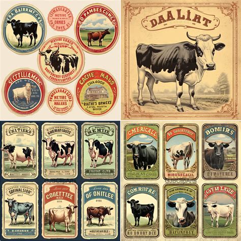 Vintage Cow Labels Clipart, Classic Digitized Art ,digital Clipart ...