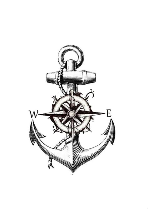 An Anchor And Compass Tattoo Design