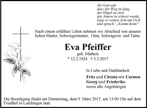 Traueranzeigen Von Eva Pfeiffer Schwaebische De Trauerportal